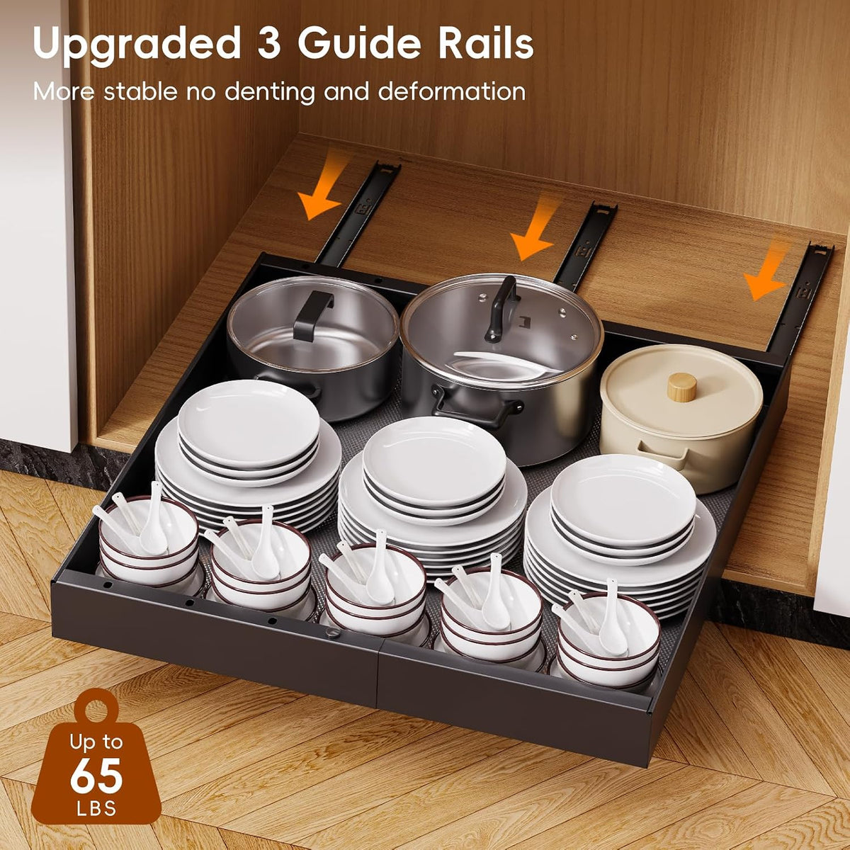 Pull Out Cabinet Organizer, 21" Deep Slide Out Drawers for Kitchen Cabinets, No Drill Adhesive Pull Out Drawers for Cabinets, Roll Out Shelves Adjustable Width 12.05"-20.4"