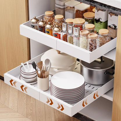 Pull Out Cabinet Organizer, 21" Deep Slide Out Drawers for Kitchen Cabinets, No Drill Adhesive Pull Out Drawers for Cabinets, Roll Out Shelves Adjustable Width 12.05"-20.4"