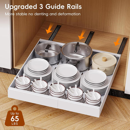 Pull Out Cabinet Organizer, 21" Deep Slide Out Drawers for Kitchen Cabinets, No Drill Adhesive Pull Out Drawers for Cabinets, Roll Out Shelves Adjustable Width 12.05"-20.4"