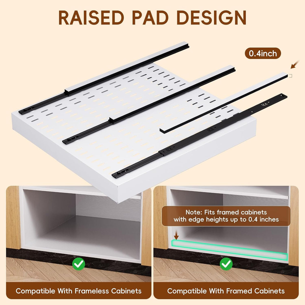 Pull Out Cabinet Organizer, 21" Deep Slide Out Drawers for Kitchen Cabinets, No Drill Adhesive Pull Out Drawers for Cabinets, Roll Out Shelves Adjustable Width 12.05"-20.4"