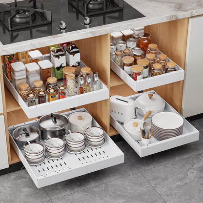 Pull Out Cabinet Organizer, 21" Deep Slide Out Drawers for Kitchen Cabinets, No Drill Adhesive Pull Out Drawers for Cabinets, Roll Out Shelves Adjustable Width 12.05"-20.4"