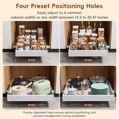 Pull Out Cabinet Organizer, 21" Deep Slide Out Drawers for Kitchen Cabinets, No Drill Adhesive Pull Out Drawers for Cabinets, Roll Out Shelves Adjustable Width 12.05"-20.4"