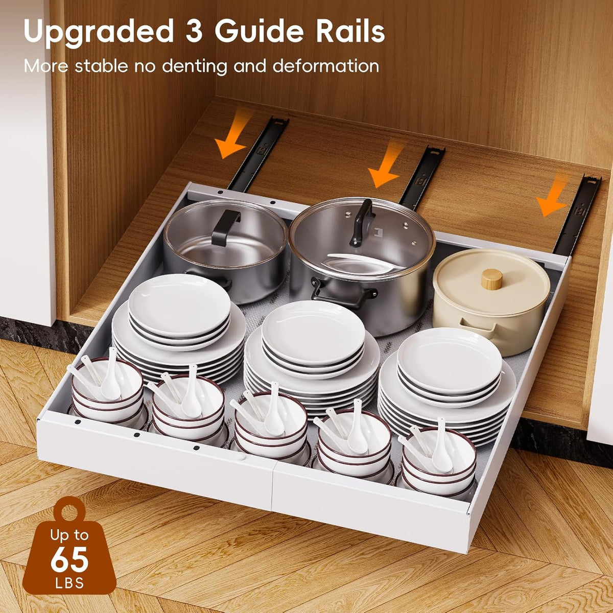 Pull Out Cabinet Organizer, 21" Deep Slide Out Drawers for Kitchen Cabinets, No Drill Adhesive Pull Out Drawers for Cabinets, Roll Out Shelves Adjustable Width 12.05"-20.4"
