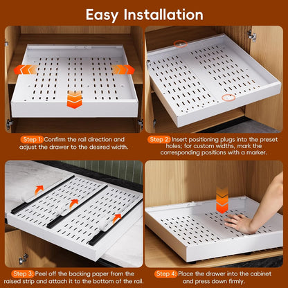 Pull Out Cabinet Organizer, 21" Deep Slide Out Drawers for Kitchen Cabinets, No Drill Adhesive Pull Out Drawers for Cabinets, Roll Out Shelves Adjustable Width 12.05"-20.4"