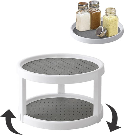 Lazy Susan Organizer, 2 Tier Non Skid Spice Rack Turntable,360 Degree Rotating Seasoning Organizer, 10-Inch Spinning Organizer for Pantry Cabinet, Kitchen, Countertop, Vanity Display Stand
