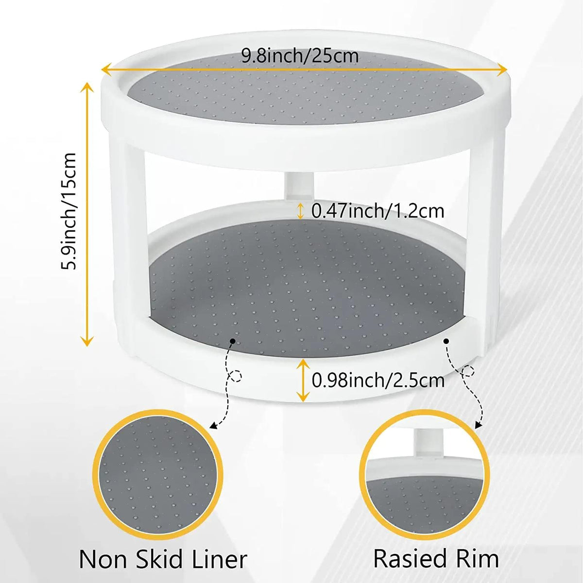Lazy Susan Organizer, 2 Tier Non Skid Spice Rack Turntable,360 Degree Rotating Seasoning Organizer, 10-Inch Spinning Organizer for Pantry Cabinet, Kitchen, Countertop, Vanity Display Stand