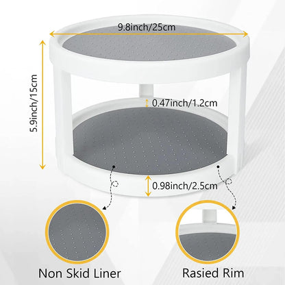Lazy Susan Organizer, 2 Tier Non Skid Spice Rack Turntable,360 Degree Rotating Seasoning Organizer, 10-Inch Spinning Organizer for Pantry Cabinet, Kitchen, Countertop, Vanity Display Stand
