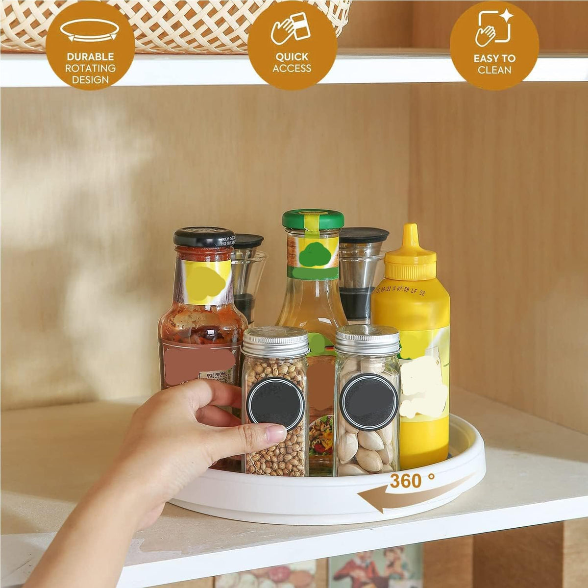 Lazy Susan Organizer, 2 Tier Non Skid Spice Rack Turntable,360 Degree Rotating Seasoning Organizer, 10-Inch Spinning Organizer for Pantry Cabinet, Kitchen, Countertop, Vanity Display Stand