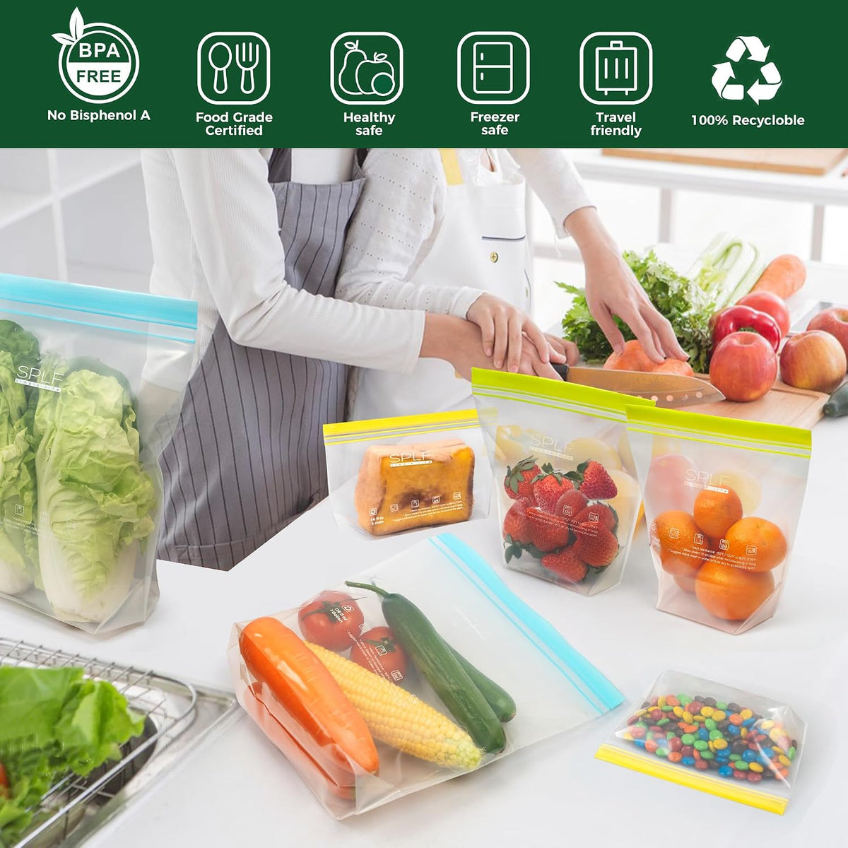 24 Pack Reusable Food Storage Bags Dishwasher Microwave Safe