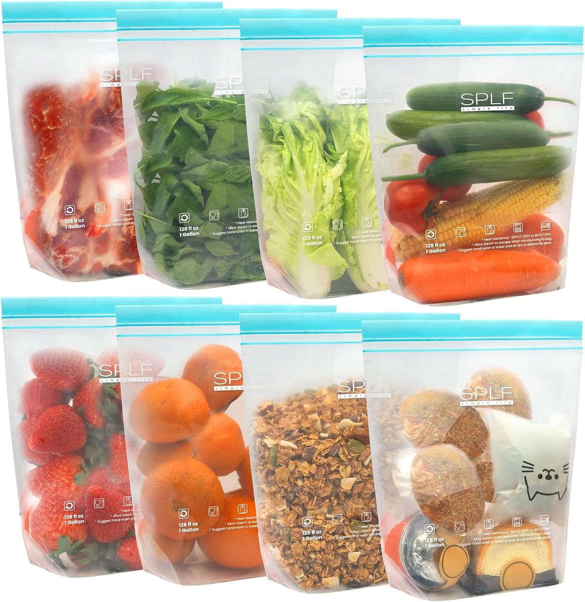 24 Pack Reusable Food Storage Bags Dishwasher Microwave Safe