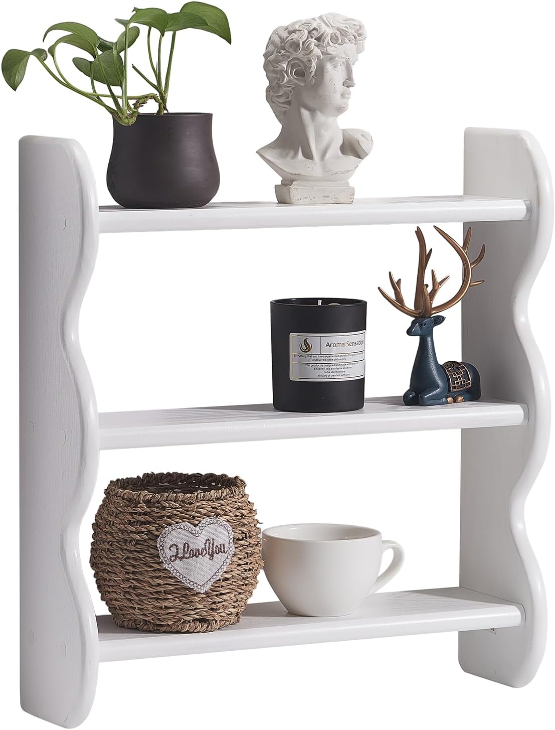 100% Solid Wood Wall Shelf 3-Tier, Rustic Floating Shelves Wall Mounted Storage Rack, Farmhouse Decor Hanging Shelf Display Shelves for Apartment, Living Room and Bedroom