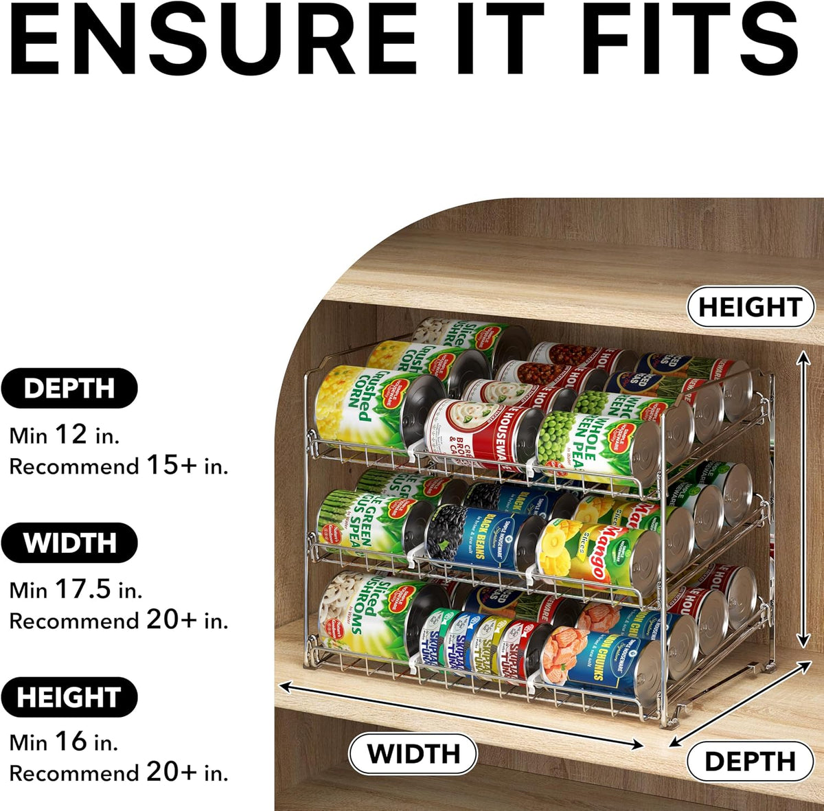 3-Tier Stackable Can Organizer Rack Hold 36 Cans, Chrome