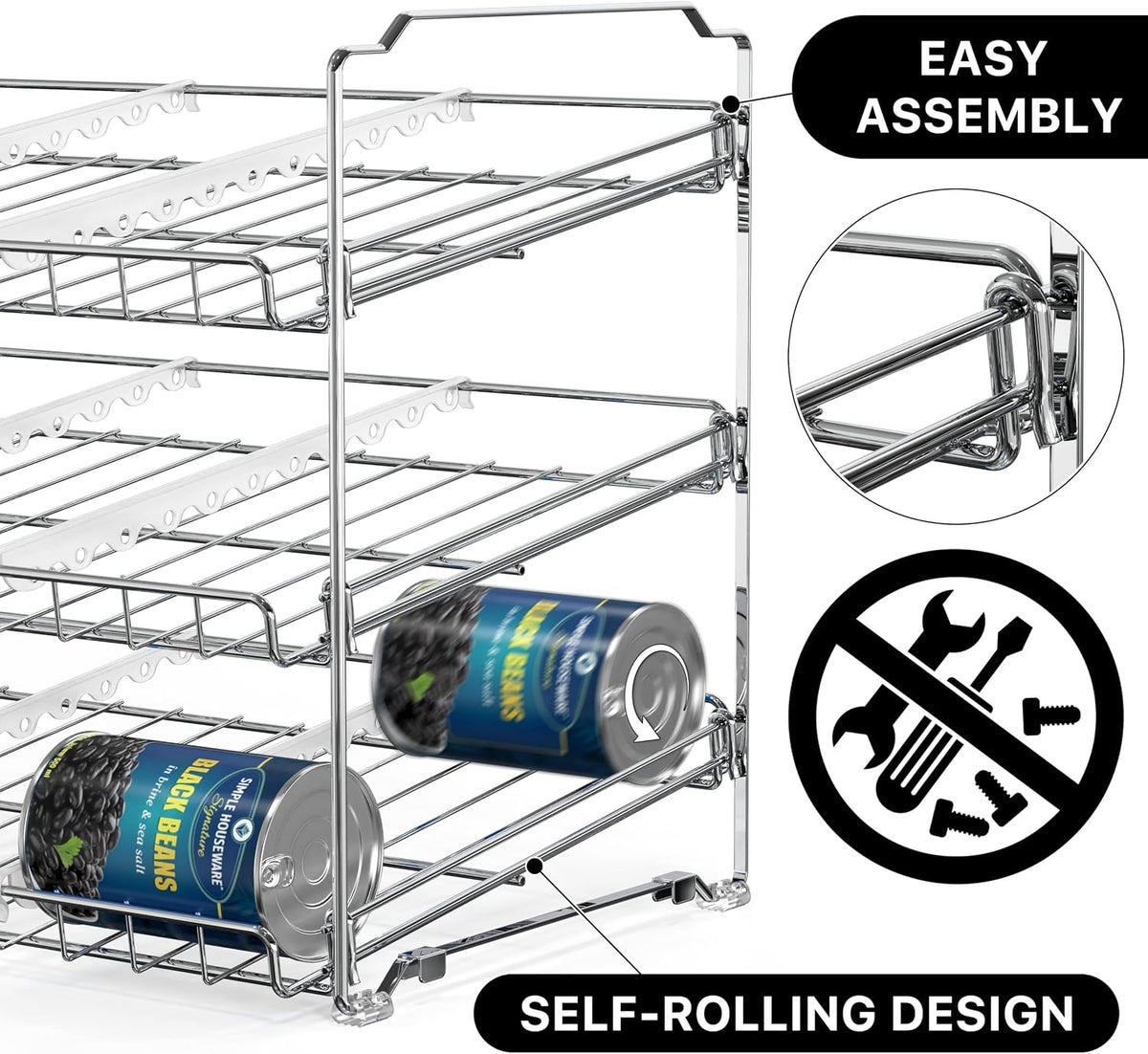 3-Tier Stackable Can Organizer Rack Hold 36 Cans, Chrome