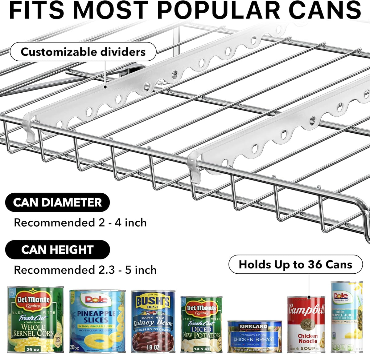 3-Tier Stackable Can Organizer Rack Hold 36 Cans, Chrome