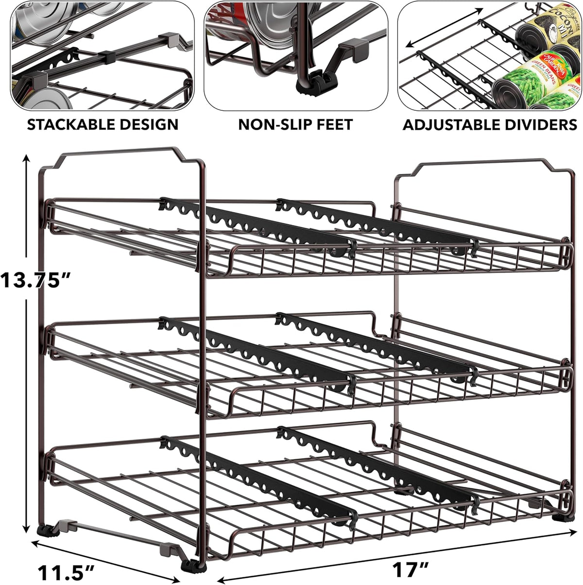 3-Tier Stackable Can Organizer Rack Hold 36 Cans, Chrome