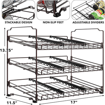 3-Tier Stackable Can Organizer Rack Hold 36 Cans, Chrome