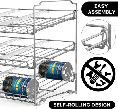 3-Tier Stackable Can Organizer Rack Hold 36 Cans, Chrome