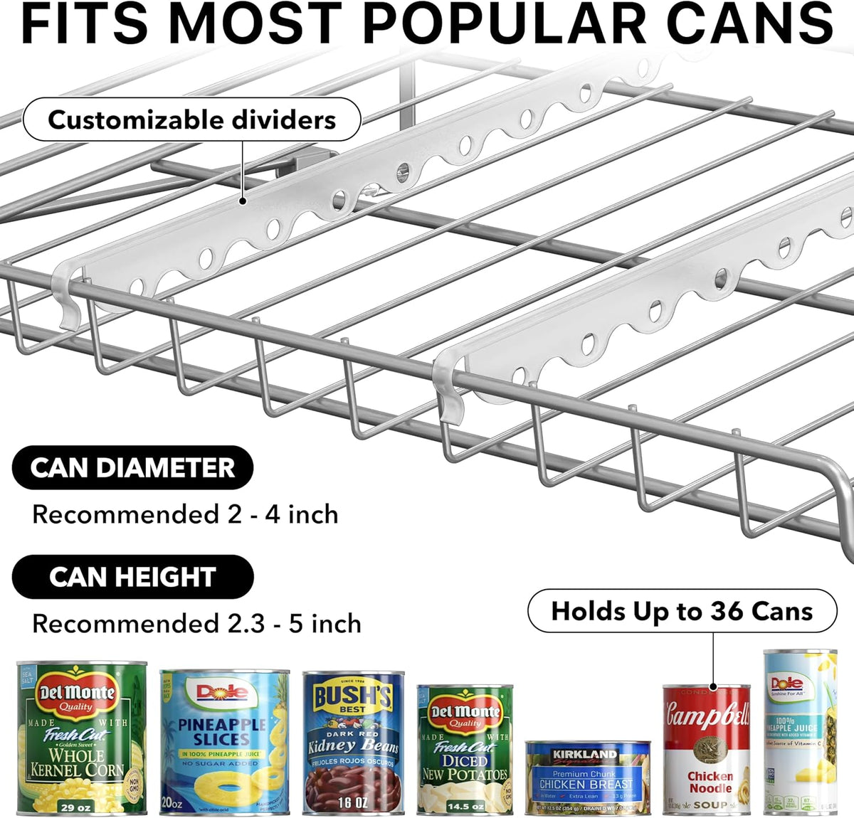 3-Tier Stackable Can Organizer Rack Hold 36 Cans, Chrome