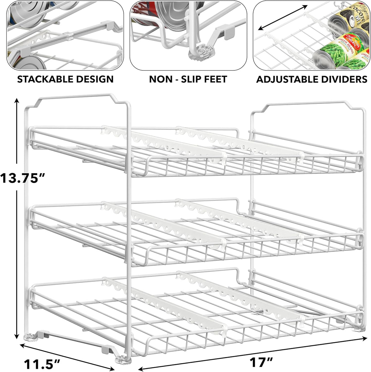 3-Tier Stackable Can Organizer Rack Hold 36 Cans, Chrome