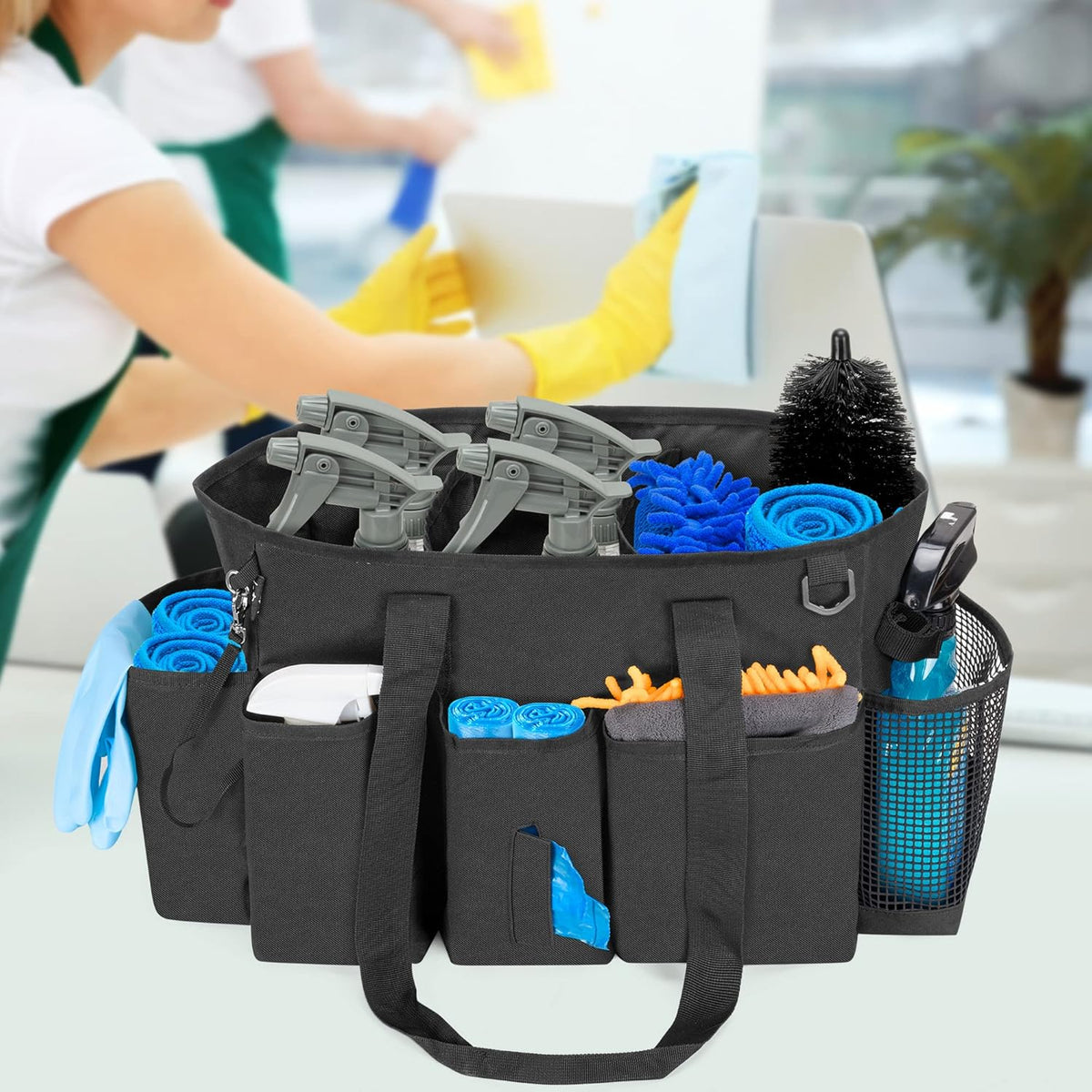 LoDrid Professional Cleaning Tote Caddy for Cleaning Supply, Totem | Cleaning Bag Organizer with Dividers and Handle Strap for Housekeepers Work, Bag Only