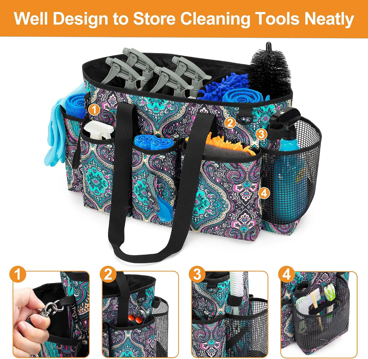 LoDrid Professional Cleaning Tote Caddy for Cleaning Supply, Totem | Cleaning Bag Organizer with Dividers and Handle Strap for Housekeepers Work, Bag Only
