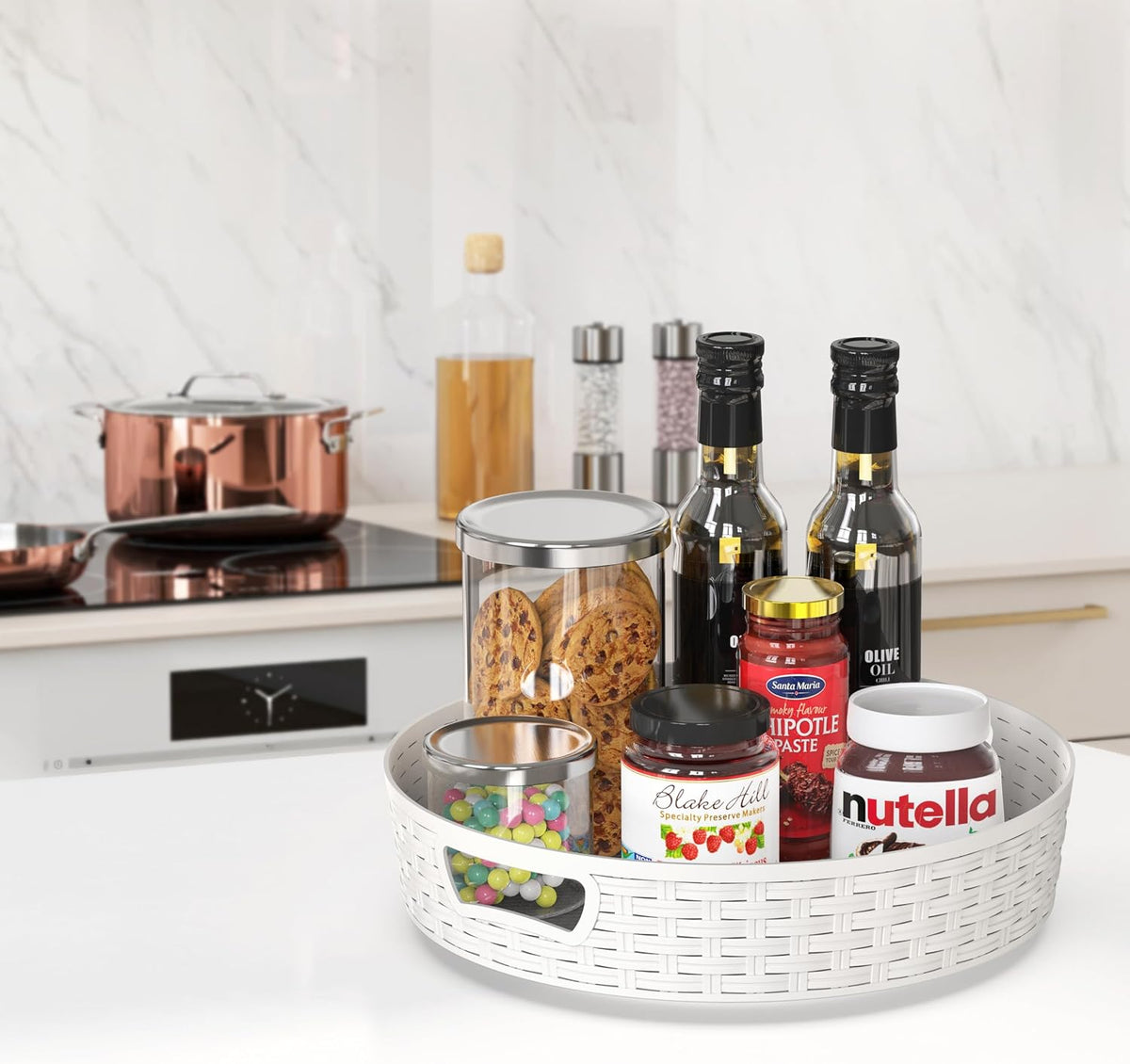 12-Inch Multifunctional Non-Skid Storage Lazy Susan, White