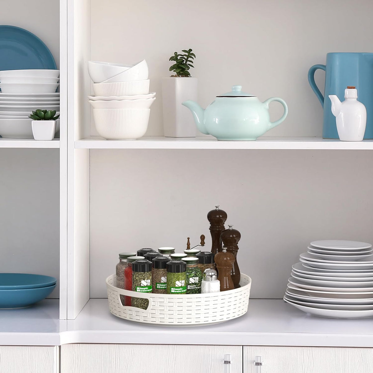 12-Inch Multifunctional Non-Skid Storage Lazy Susan, White