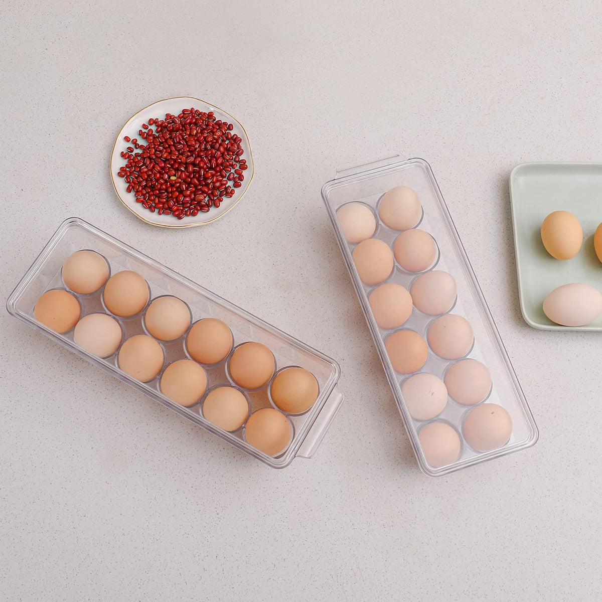 2 Pack Egg Holder for Refrigerator, Plastic Egg Storage Container, Fridge Egg Organizer, Clear Refrigerator Organizer Bins with Lids, Stackable Tray Holds 12 Eggs
