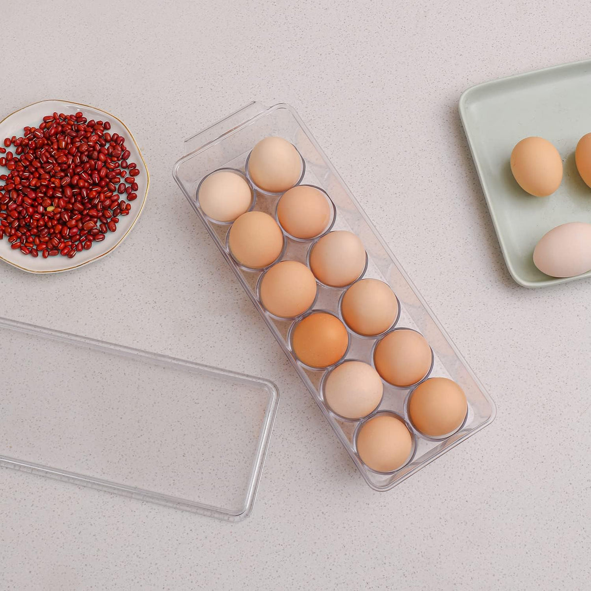 2 Pack Egg Holder for Refrigerator, Plastic Egg Storage Container, Fridge Egg Organizer, Clear Refrigerator Organizer Bins with Lids, Stackable Tray Holds 12 Eggs