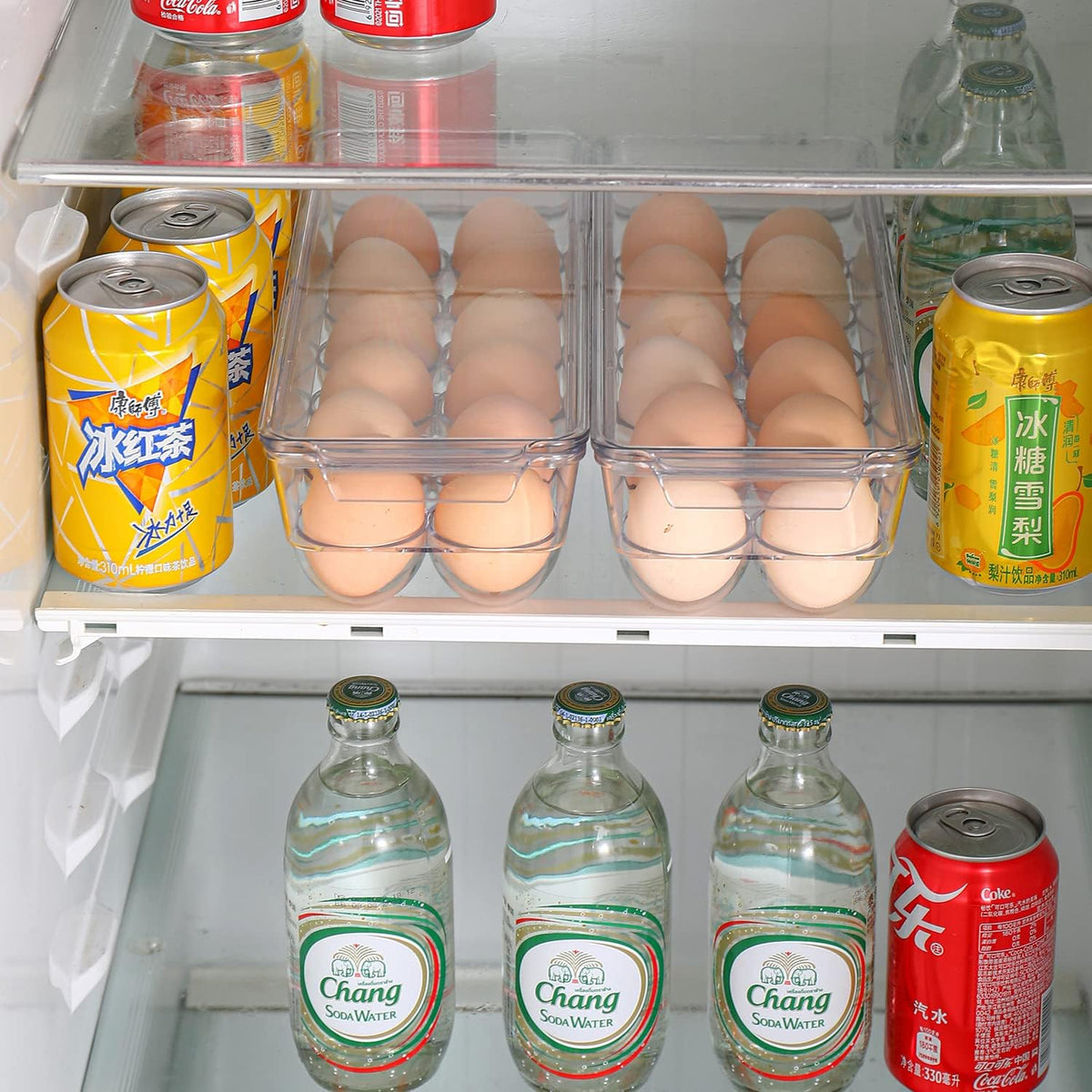 2 Pack Egg Holder for Refrigerator, Plastic Egg Storage Container, Fridge Egg Organizer, Clear Refrigerator Organizer Bins with Lids, Stackable Tray Holds 12 Eggs