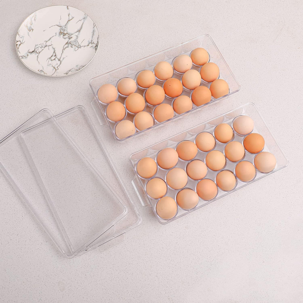 2 Pack Egg Holder for Refrigerator, Plastic Egg Storage Container, Fridge Egg Organizer, Clear Refrigerator Organizer Bins with Lids, Stackable Tray Holds 12 Eggs