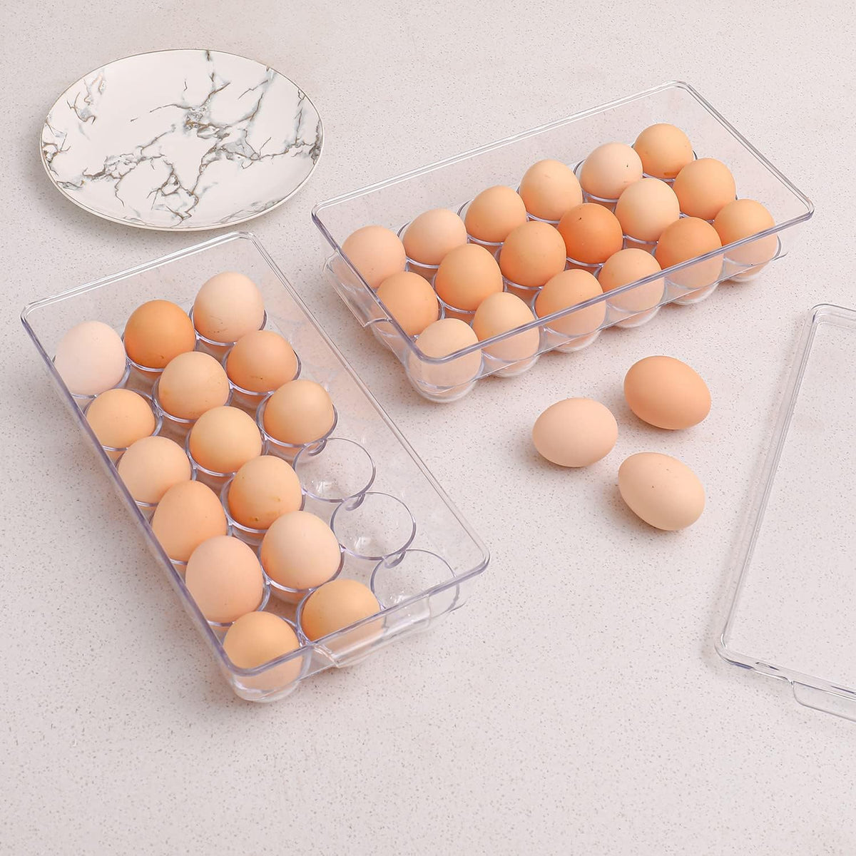2 Pack Egg Holder for Refrigerator, Plastic Egg Storage Container, Fridge Egg Organizer, Clear Refrigerator Organizer Bins with Lids, Stackable Tray Holds 12 Eggs