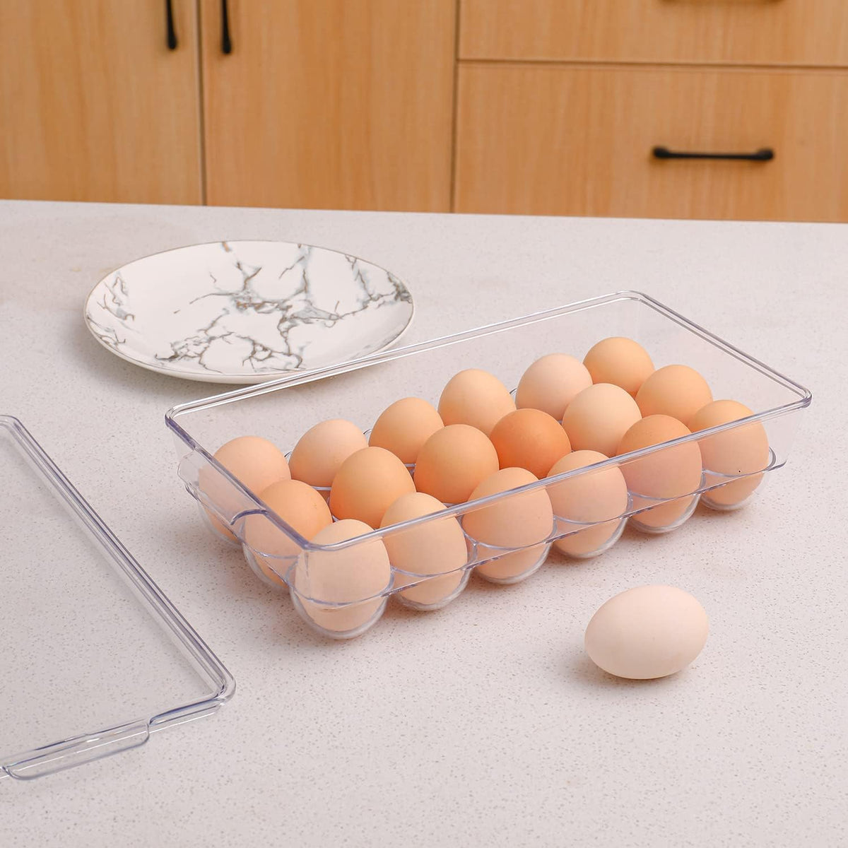2 Pack Egg Holder for Refrigerator, Plastic Egg Storage Container, Fridge Egg Organizer, Clear Refrigerator Organizer Bins with Lids, Stackable Tray Holds 12 Eggs