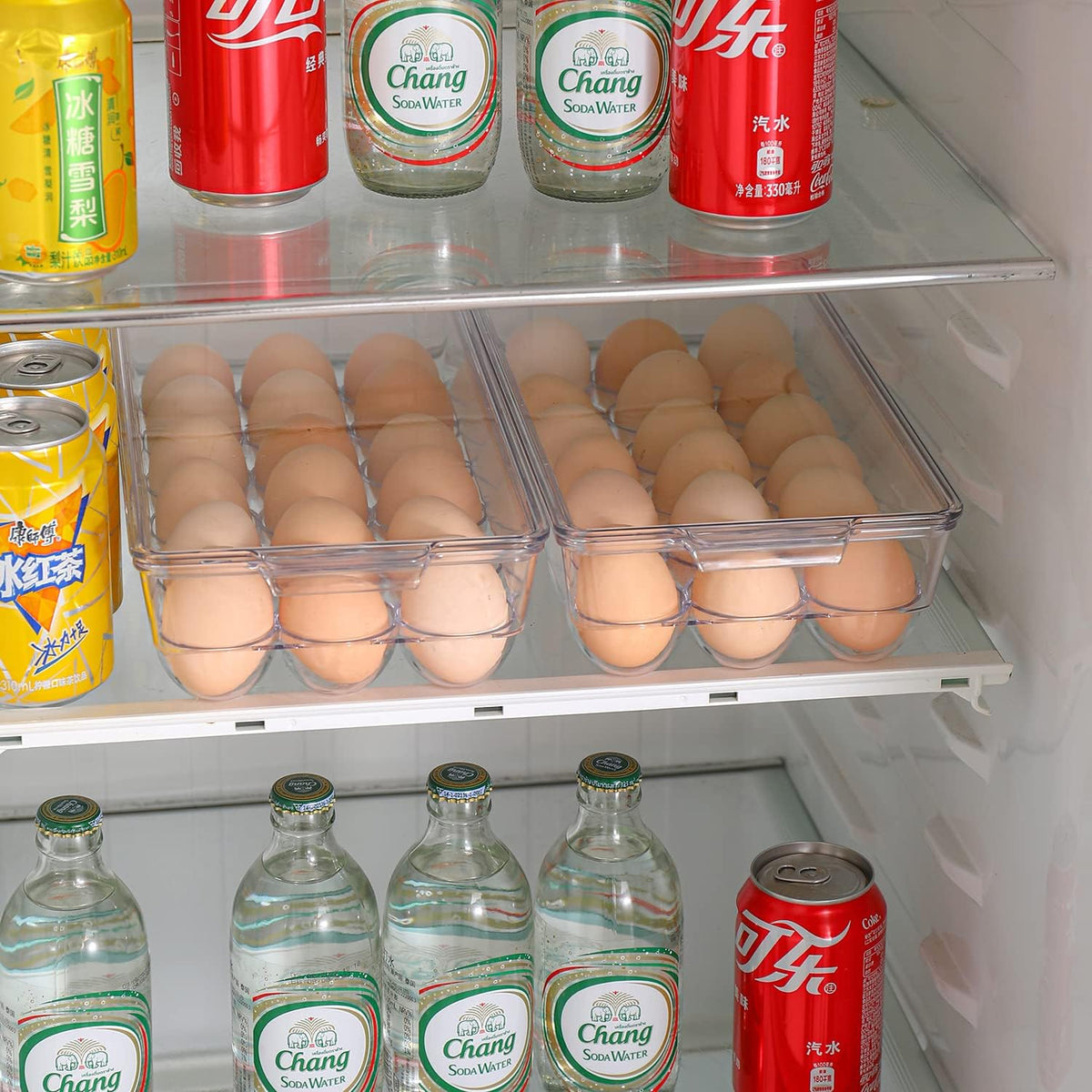 2 Pack Egg Holder for Refrigerator, Plastic Egg Storage Container, Fridge Egg Organizer, Clear Refrigerator Organizer Bins with Lids, Stackable Tray Holds 12 Eggs