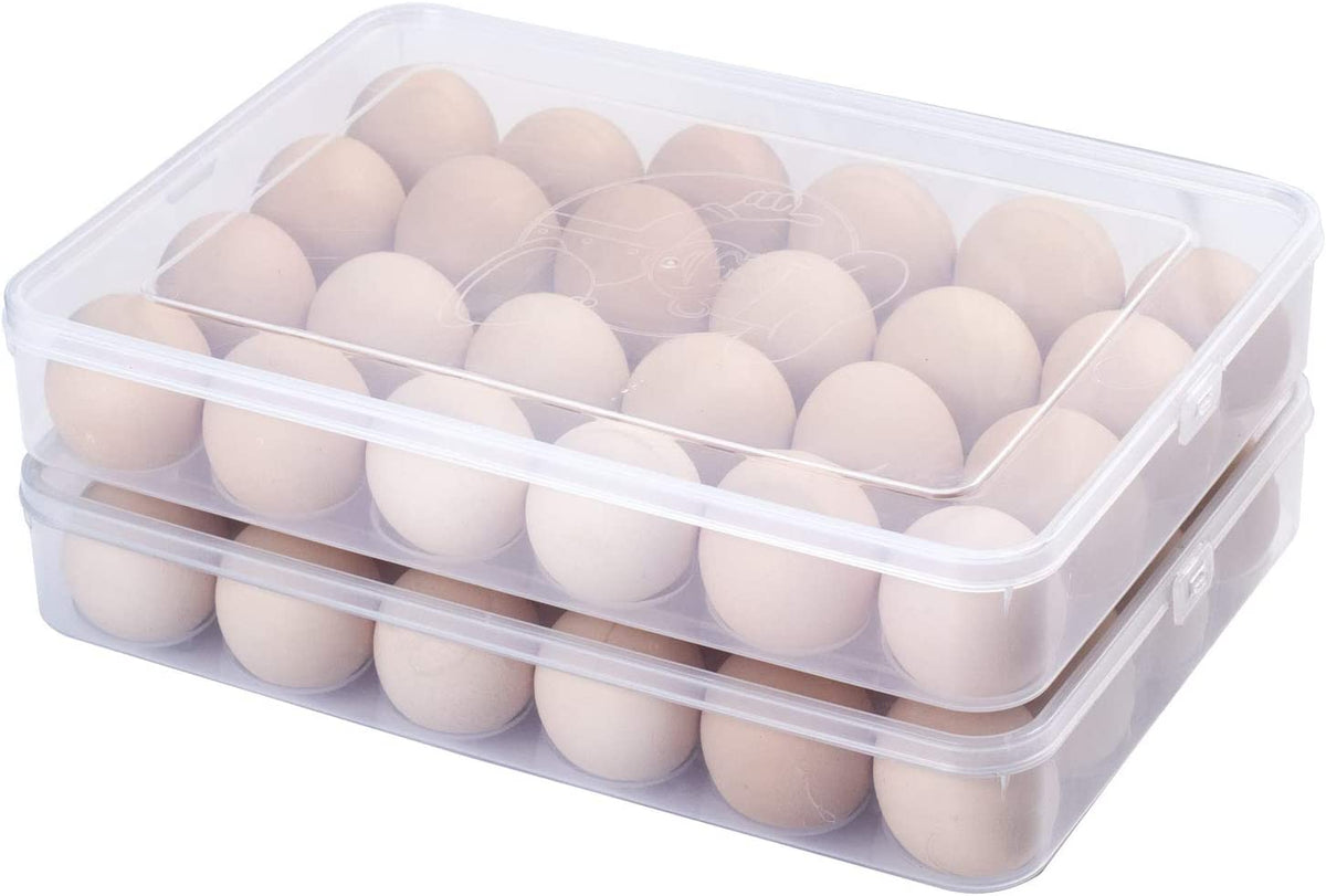 2 Pack Egg Holder for Refrigerator, Plastic Egg Storage Container, Fridge Egg Organizer, Clear Refrigerator Organizer Bins with Lids, Stackable Tray Holds 12 Eggs
