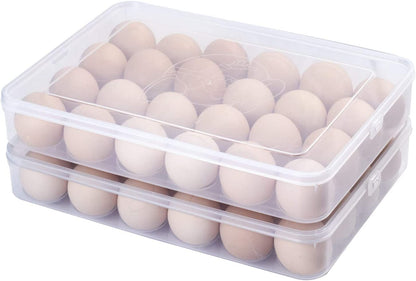 2 Pack Egg Holder for Refrigerator, Plastic Egg Storage Container, Fridge Egg Organizer, Clear Refrigerator Organizer Bins with Lids, Stackable Tray Holds 12 Eggs
