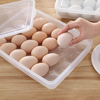 2 Pack Egg Holder for Refrigerator, Plastic Egg Storage Container, Fridge Egg Organizer, Clear Refrigerator Organizer Bins with Lids, Stackable Tray Holds 12 Eggs