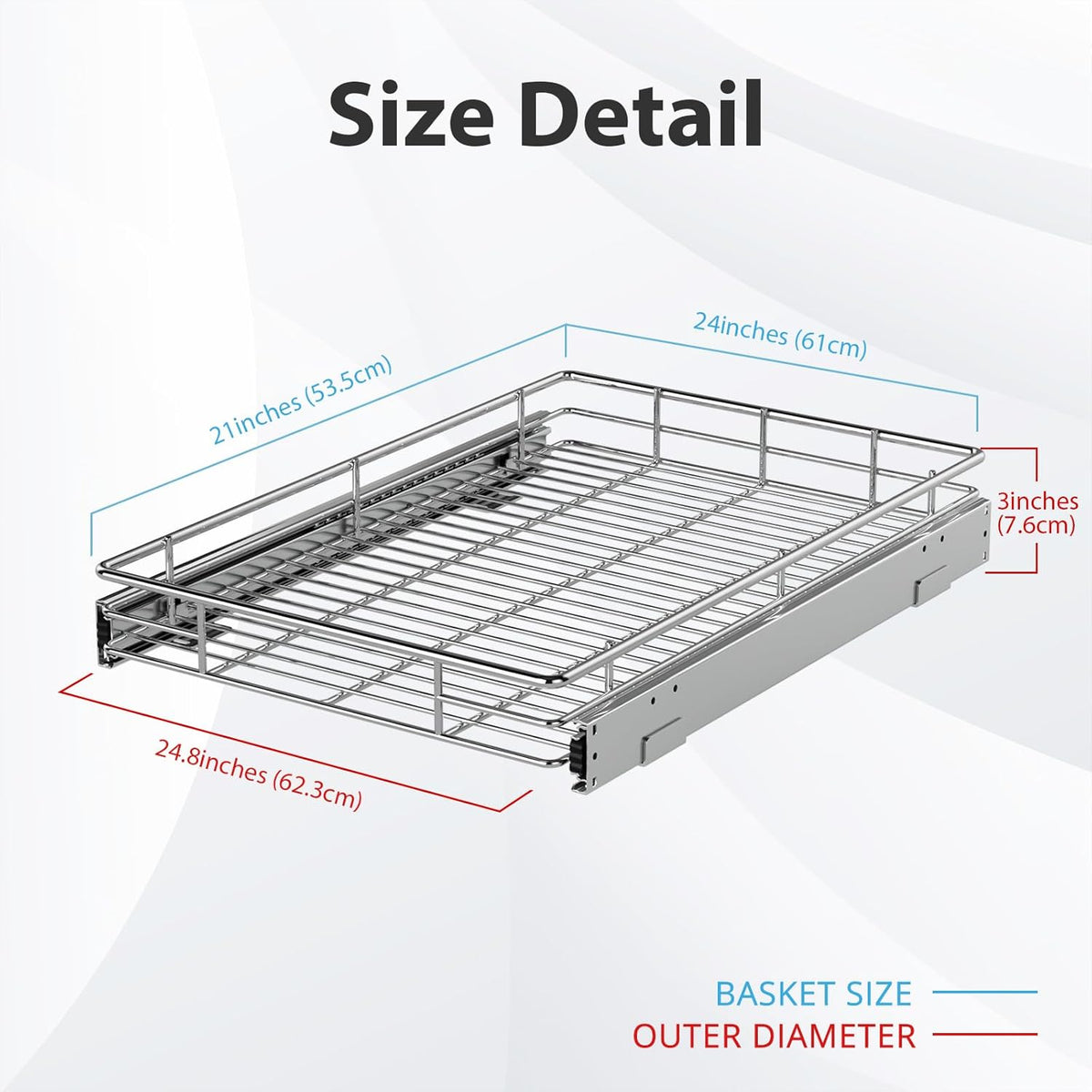 Pull Out Cabinet Organizer, Versatile Slide Out Kitchen Organizers and Storage,Heavy Duty Drawer Cupboard Storage Basket, Smooth Sliding, Chrome Finish (24.8 * 21inch)