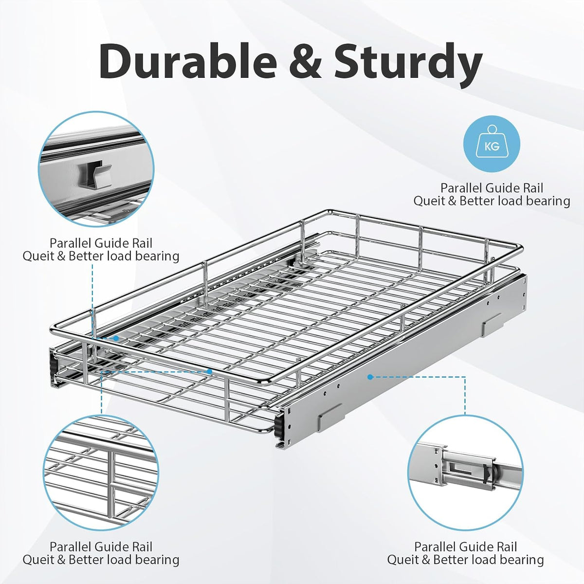 Pull Out Cabinet Organizer, Versatile Slide Out Kitchen Organizers and Storage,Heavy Duty Drawer Cupboard Storage Basket, Smooth Sliding, Chrome Finish (24.8 * 21inch)