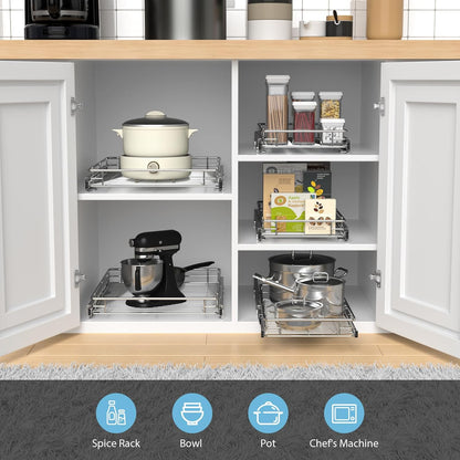 Pull Out Cabinet Organizer, Versatile Slide Out Kitchen Organizers and Storage,Heavy Duty Drawer Cupboard Storage Basket, Smooth Sliding, Chrome Finish (24.8 * 21inch)