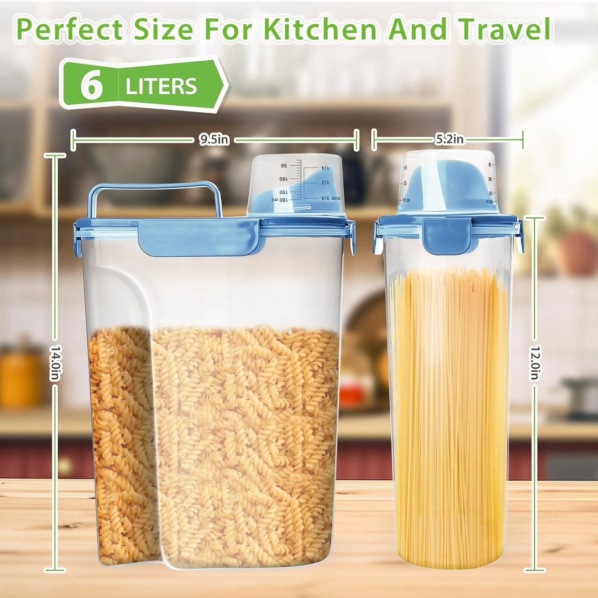 Rice Airtight Storage Container, 3 to 5Lbs Cereal Dry Food Flour Bin, Pet Dog Cat Food Dispenser with Measuring Cup, BPA Free Clear Plastic Kitchen and Pantry Organization Bin for Sugar