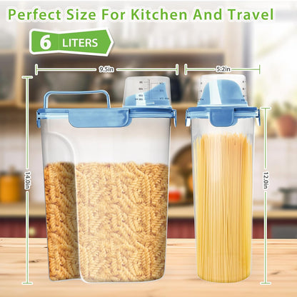 Rice Airtight Storage Container, 3 to 5Lbs Cereal Dry Food Flour Bin, Pet Dog Cat Food Dispenser with Measuring Cup, BPA Free Clear Plastic Kitchen and Pantry Organization Bin for Sugar