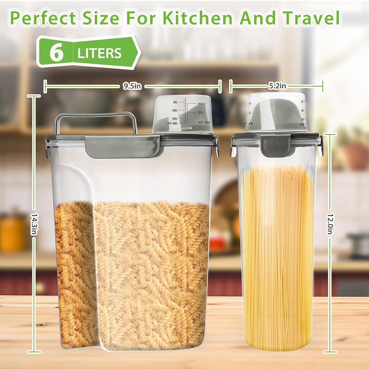 Rice Airtight Storage Container, 3 to 5Lbs Cereal Dry Food Flour Bin, Pet Dog Cat Food Dispenser with Measuring Cup, BPA Free Clear Plastic Kitchen and Pantry Organization Bin for Sugar