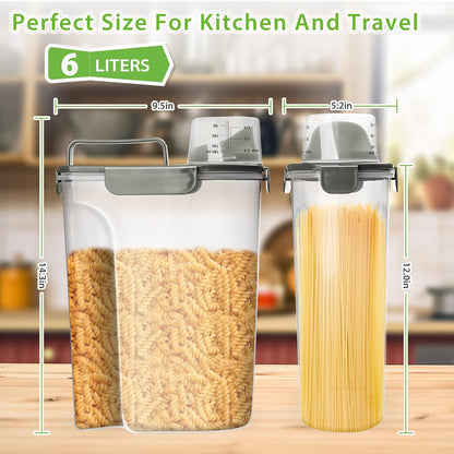 Rice Airtight Storage Container, 3 to 5Lbs Cereal Dry Food Flour Bin, Pet Dog Cat Food Dispenser with Measuring Cup, BPA Free Clear Plastic Kitchen and Pantry Organization Bin for Sugar