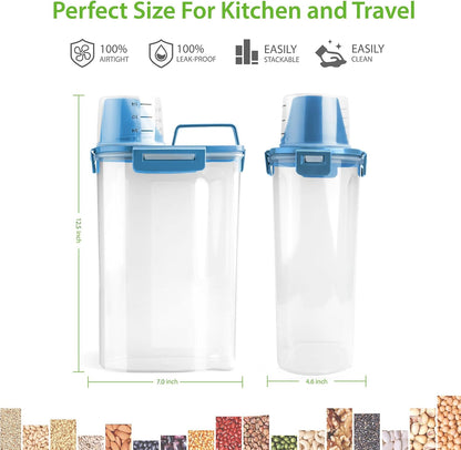 Rice Airtight Storage Container, 3 to 5Lbs Cereal Dry Food Flour Bin, Pet Dog Cat Food Dispenser with Measuring Cup, BPA Free Clear Plastic Kitchen and Pantry Organization Bin for Sugar