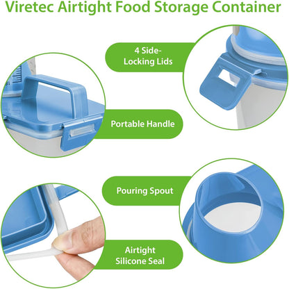 Rice Airtight Storage Container, 3 to 5Lbs Cereal Dry Food Flour Bin, Pet Dog Cat Food Dispenser with Measuring Cup, BPA Free Clear Plastic Kitchen and Pantry Organization Bin for Sugar