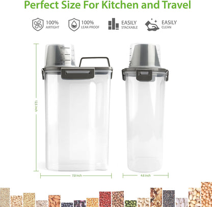 Rice Airtight Storage Container, 3 to 5Lbs Cereal Dry Food Flour Bin, Pet Dog Cat Food Dispenser with Measuring Cup, BPA Free Clear Plastic Kitchen and Pantry Organization Bin for Sugar