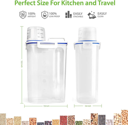 Rice Airtight Storage Container, 3 to 5Lbs Cereal Dry Food Flour Bin, Pet Dog Cat Food Dispenser with Measuring Cup, BPA Free Clear Plastic Kitchen and Pantry Organization Bin for Sugar