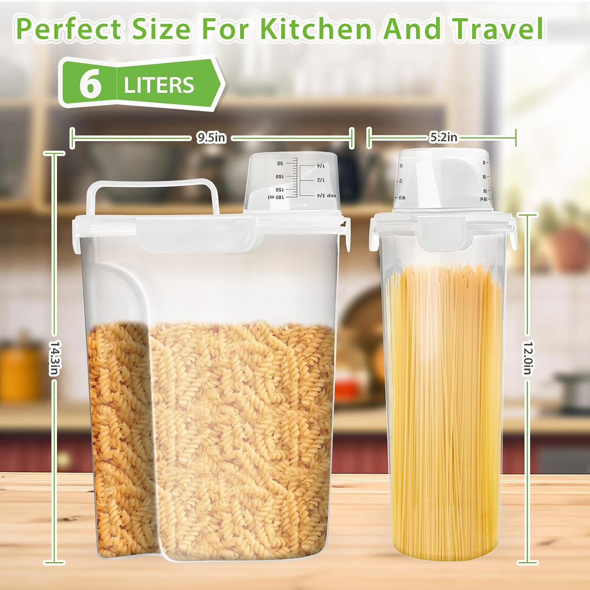 Rice Airtight Storage Container, 3 to 5Lbs Cereal Dry Food Flour Bin, Pet Dog Cat Food Dispenser with Measuring Cup, BPA Free Clear Plastic Kitchen and Pantry Organization Bin for Sugar