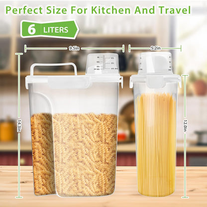 Rice Airtight Storage Container, 3 to 5Lbs Cereal Dry Food Flour Bin, Pet Dog Cat Food Dispenser with Measuring Cup, BPA Free Clear Plastic Kitchen and Pantry Organization Bin for Sugar